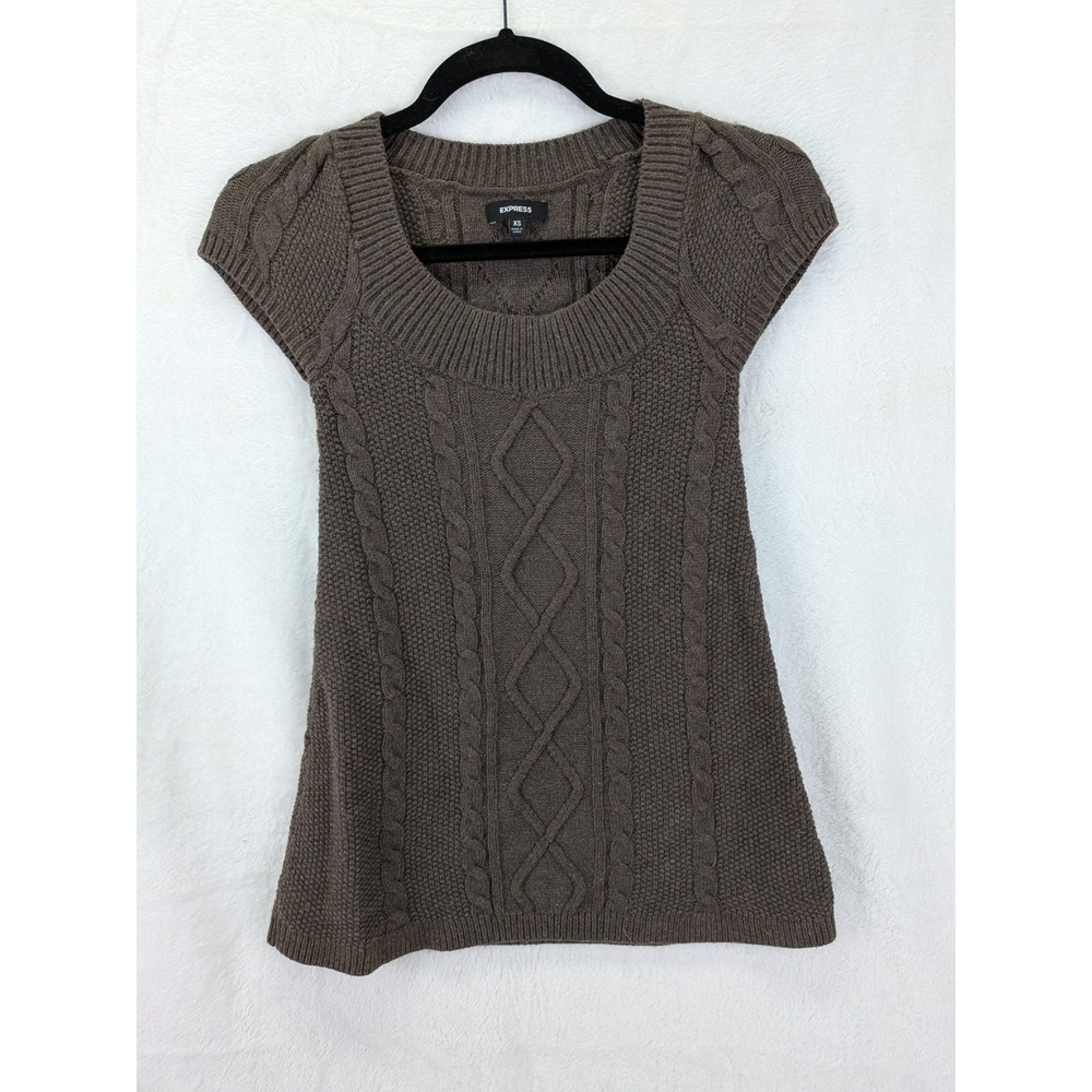 Express Y2K Chunky Short Sleeve Sweater XS Brown Fisherman Cabin 90s Grunge Boho